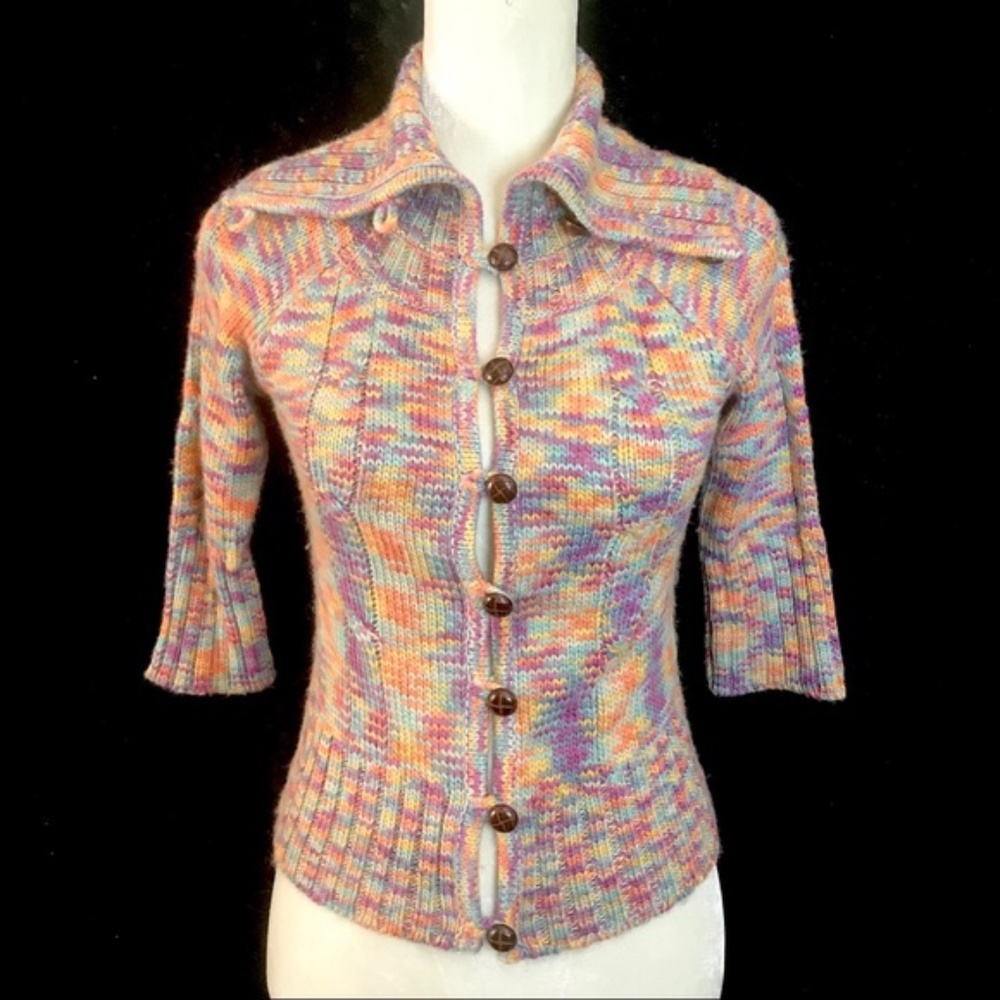 Takeout multi rainbow wool cable knit cardigan
